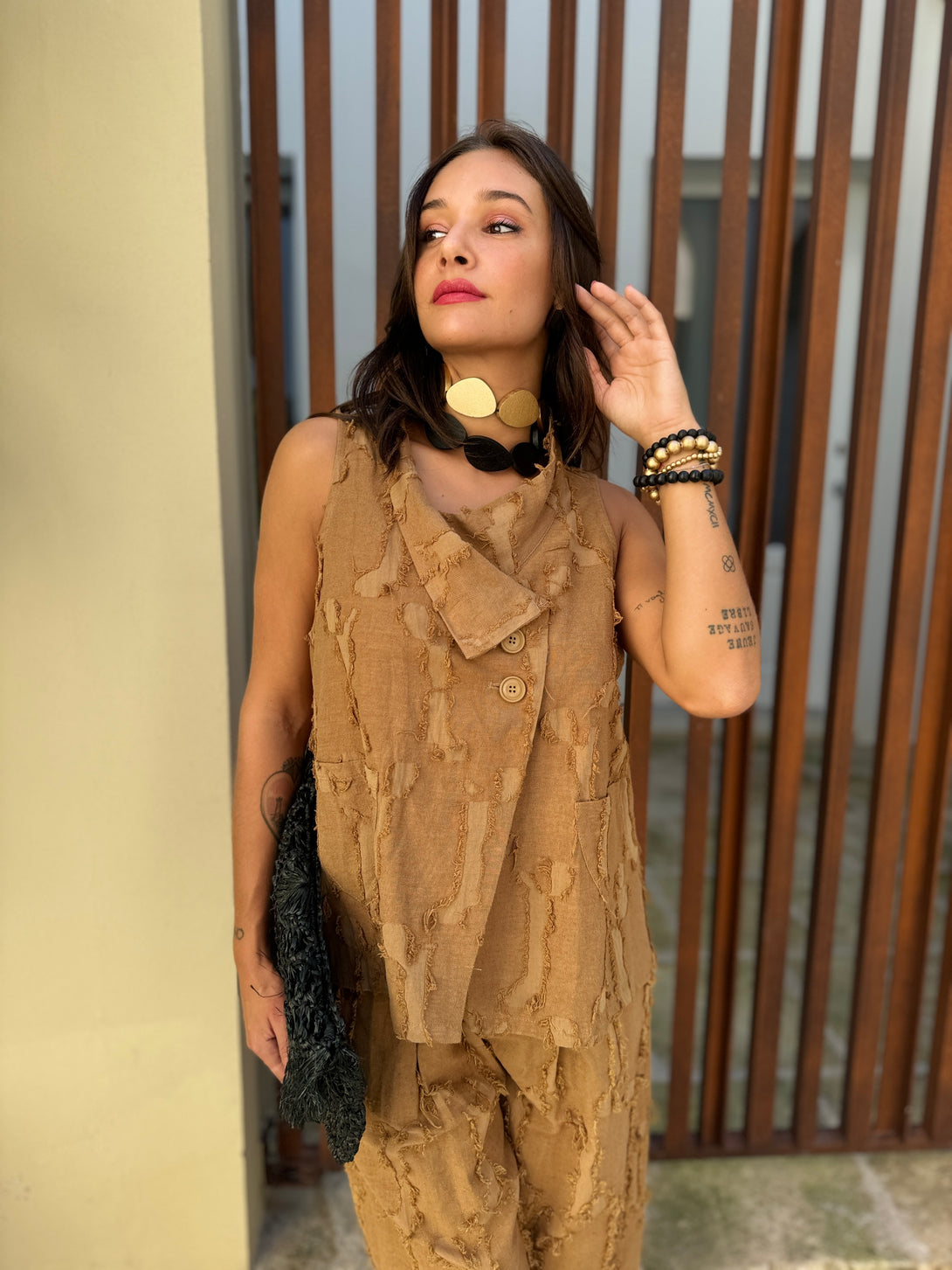 Gilet cotone & lino Stevie-pantaloni-Bijondo-Bijondo