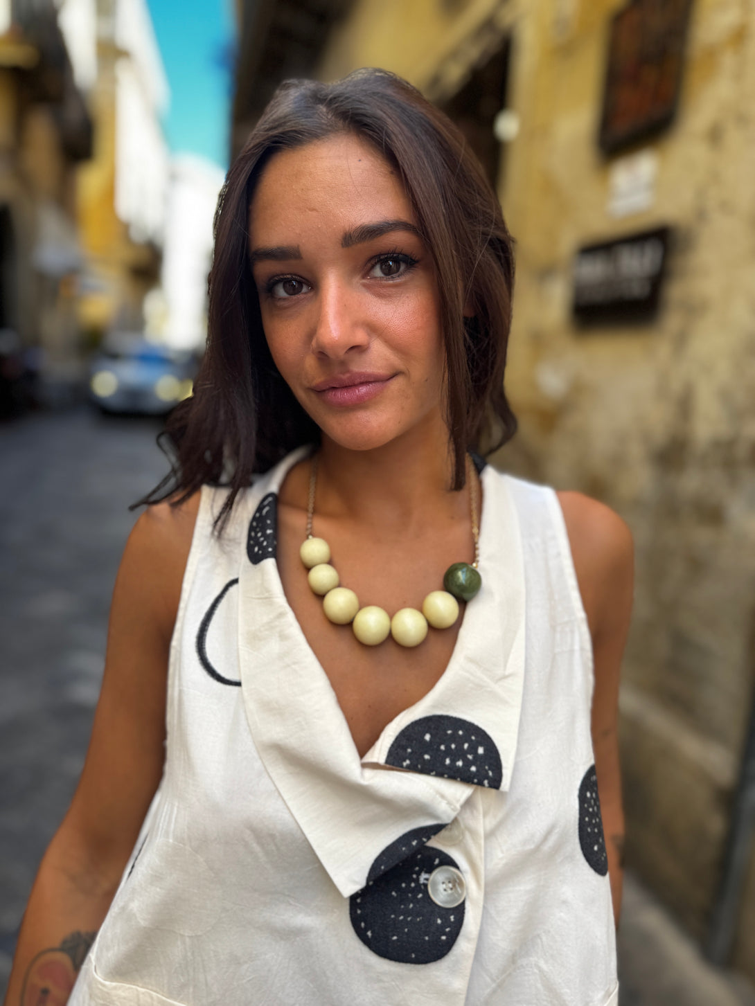 Gilet/Top a pois con colletto a bicchiere Lucy-top-Bijondo-Bijondo