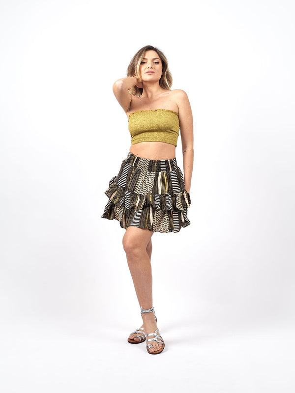 Gonna corta a balze Tatiana-nero-Bijondo