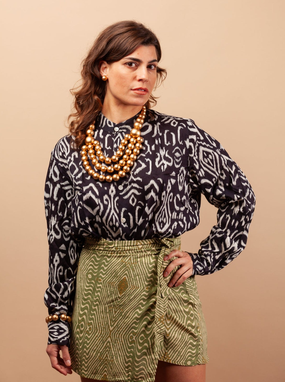 Gonna corta a portafoglio stampa Boho Estelle in Rayon-Gonna-Bijondo-Bijondo