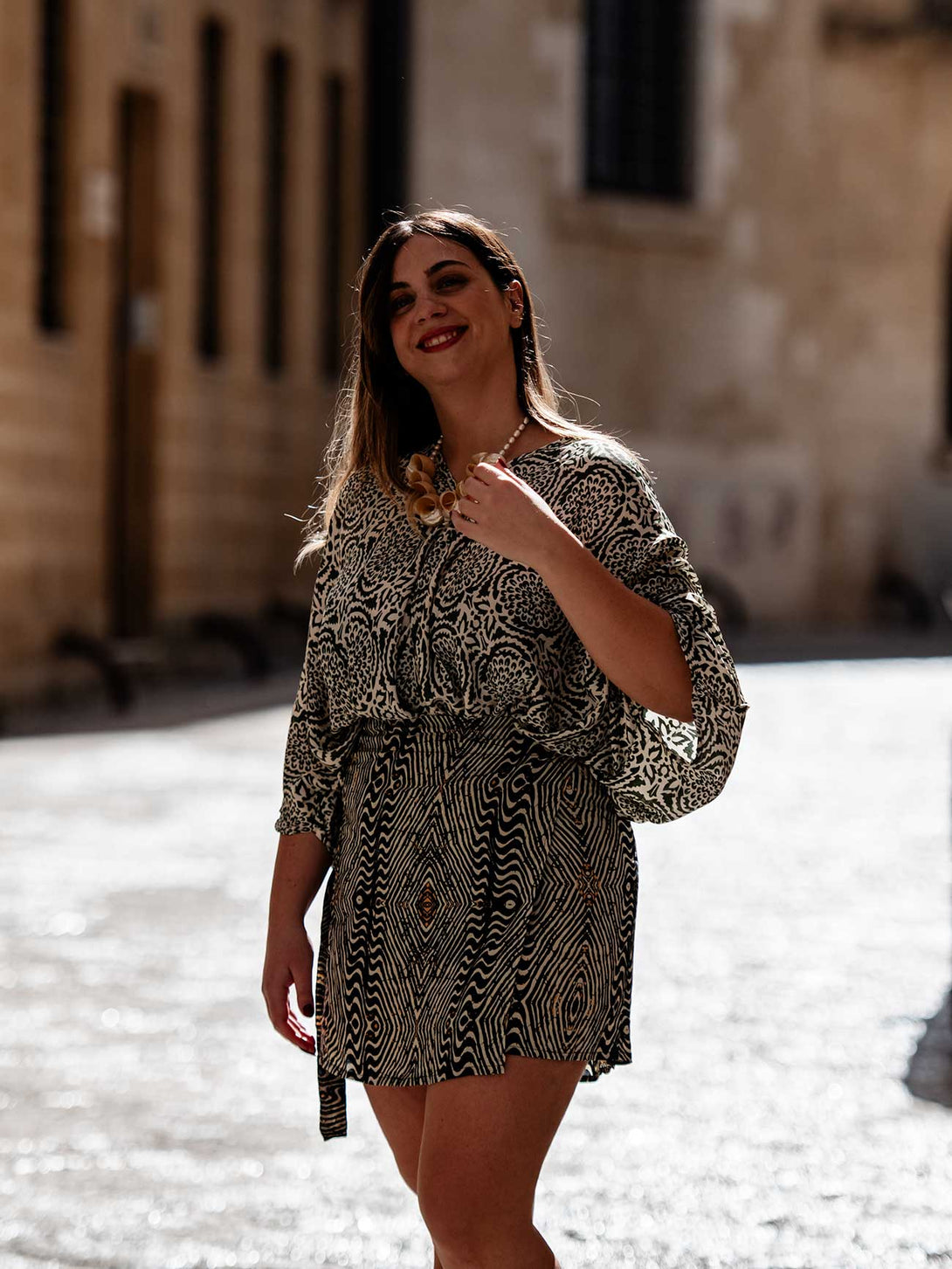 Gonna corta a portafoglio stampa Boho Estelle in Rayon-Gonna-Bijondo-Bijondo