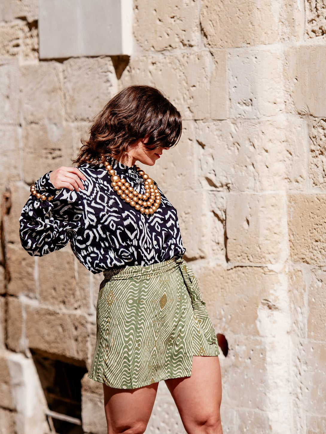 Gonna corta a portafoglio stampa Boho Estelle in Rayon-Gonna-Bijondo-Bijondo