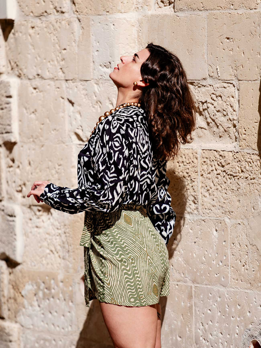 Gonna corta a portafoglio stampa Boho Estelle in Rayon-Gonna-Bijondo-Bijondo