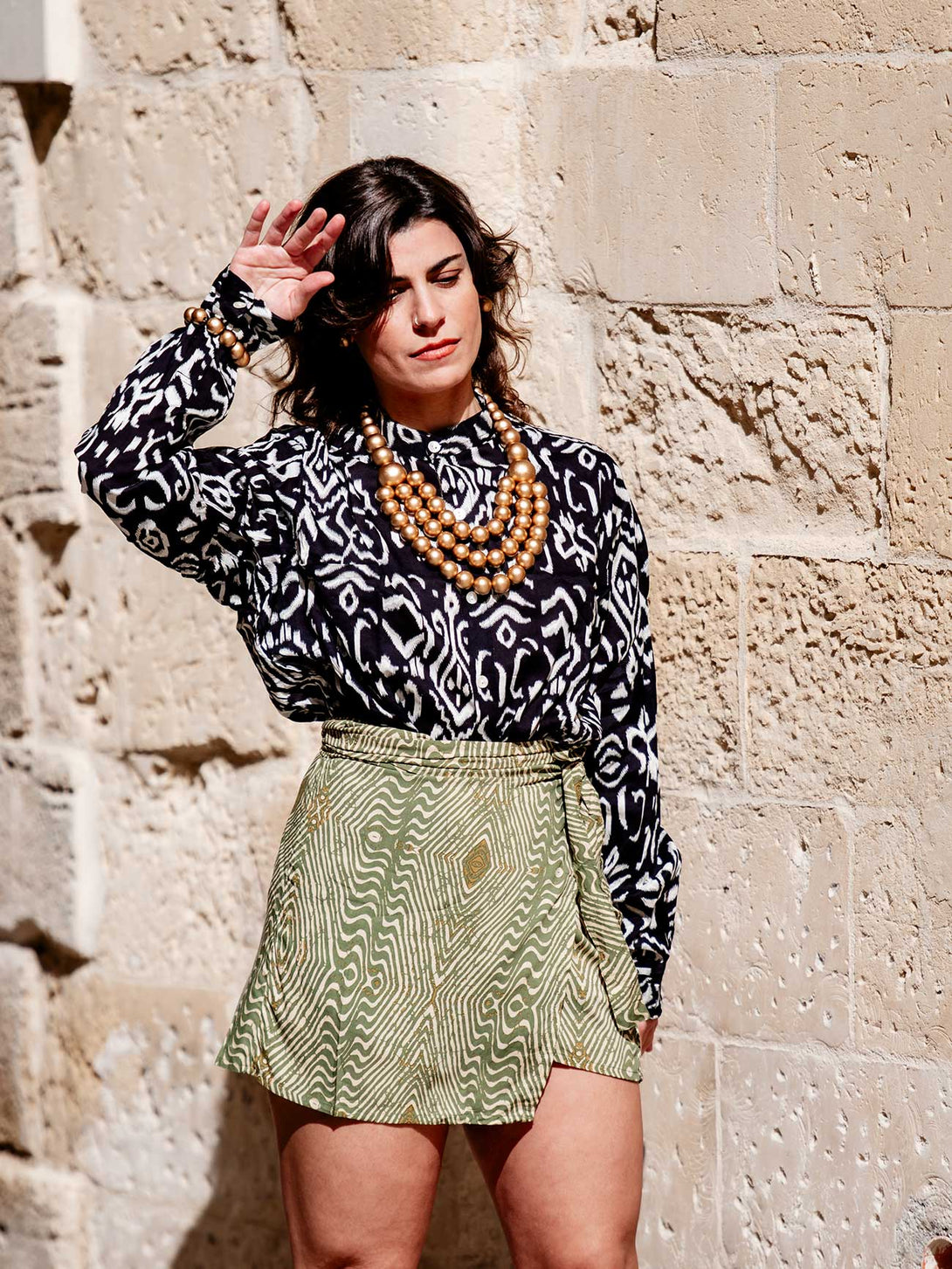 Gonna corta a portafoglio stampa Boho Estelle in Rayon-Gonna-Bijondo-Bijondo