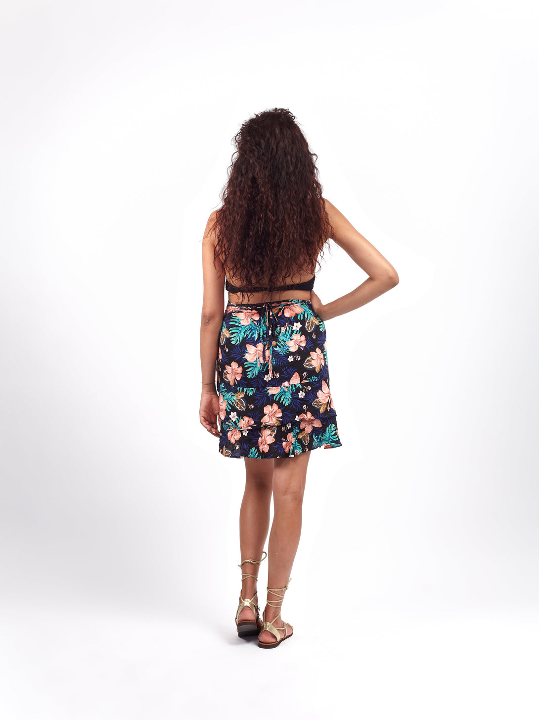 Gonna floreale corta Abby-nero floreale-Taglia unica-Bijondo