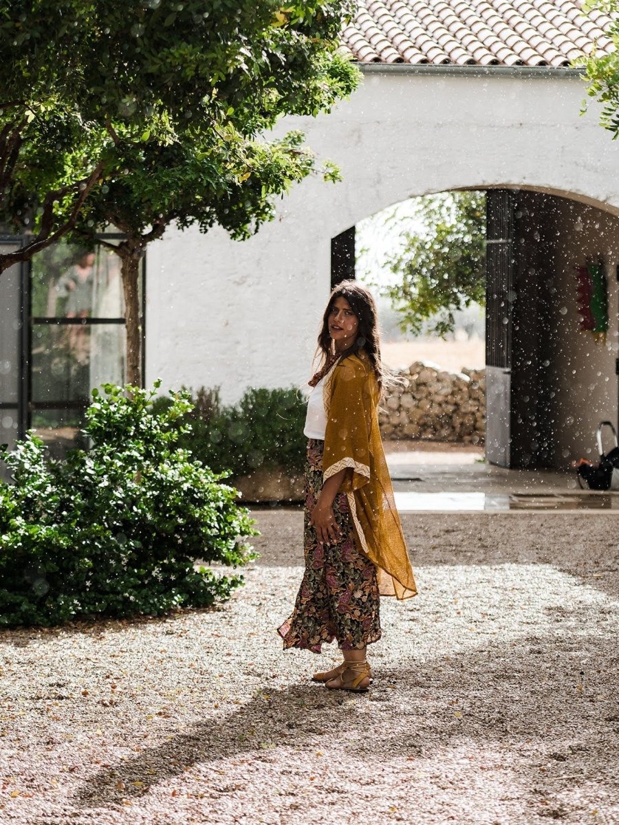 Gonna lunga in seta con spacchi Viviane - floreale - Bijondo