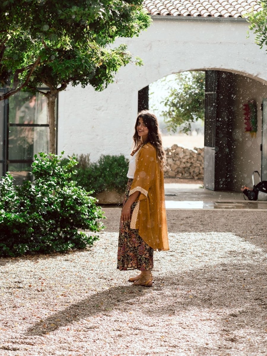 Gonna lunga in seta con spacchi Viviane - floreale - Bijondo