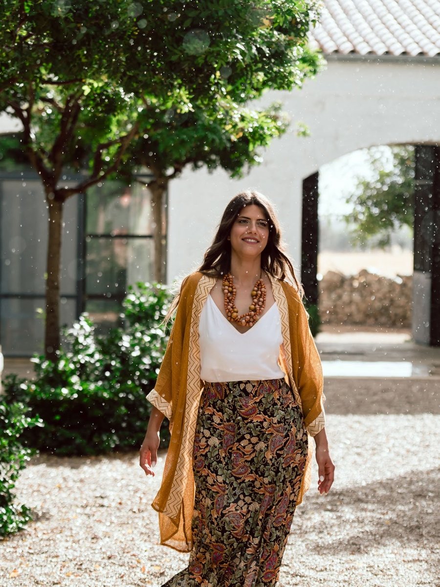 Gonna lunga in seta con spacchi Viviane - floreale - Bijondo