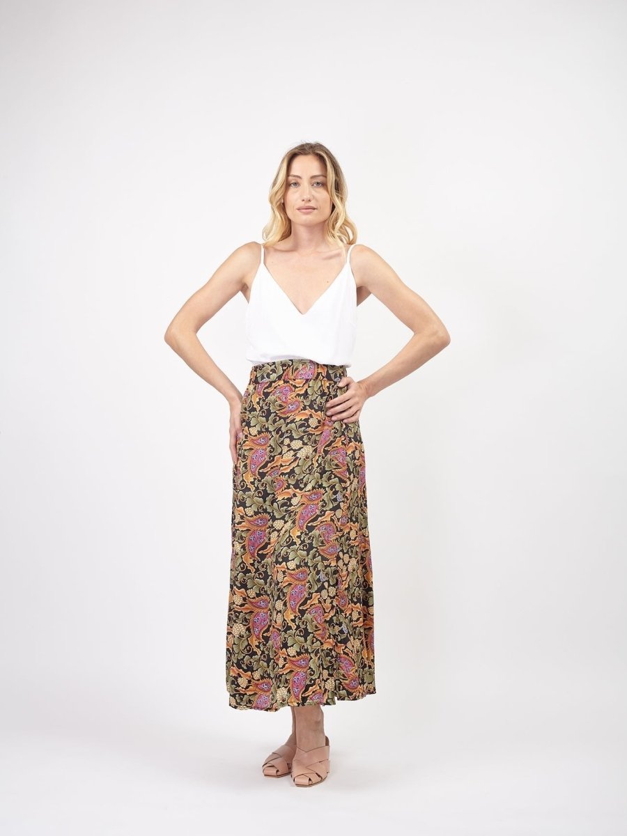 Gonna lunga in seta con spacchi Viviane - floreale - Bijondo