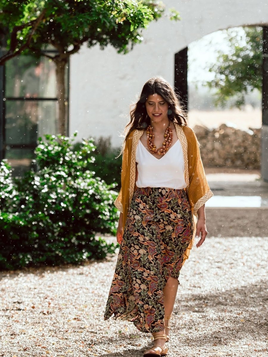 Gonna lunga in seta con spacchi Viviane - floreale - Bijondo