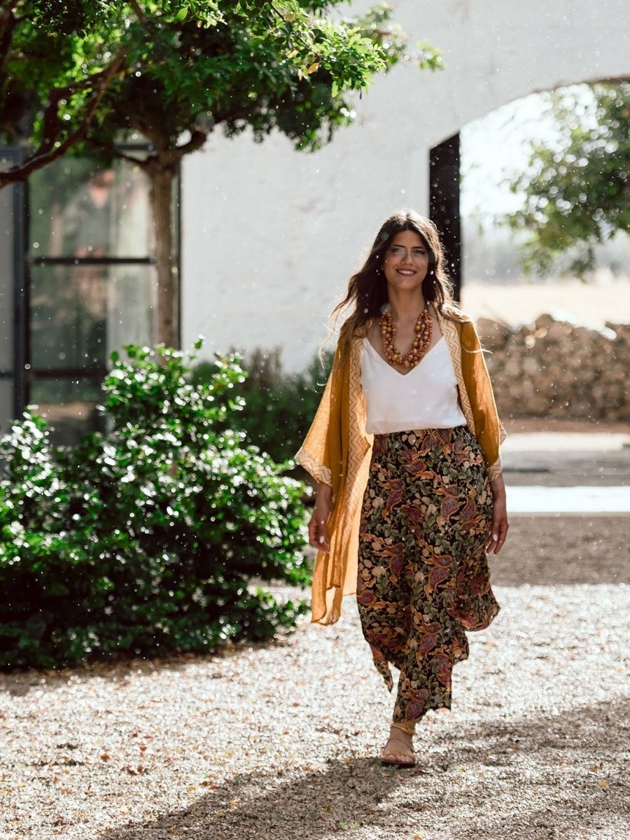 Gonna lunga in seta con spacchi Viviane - floreale - Bijondo