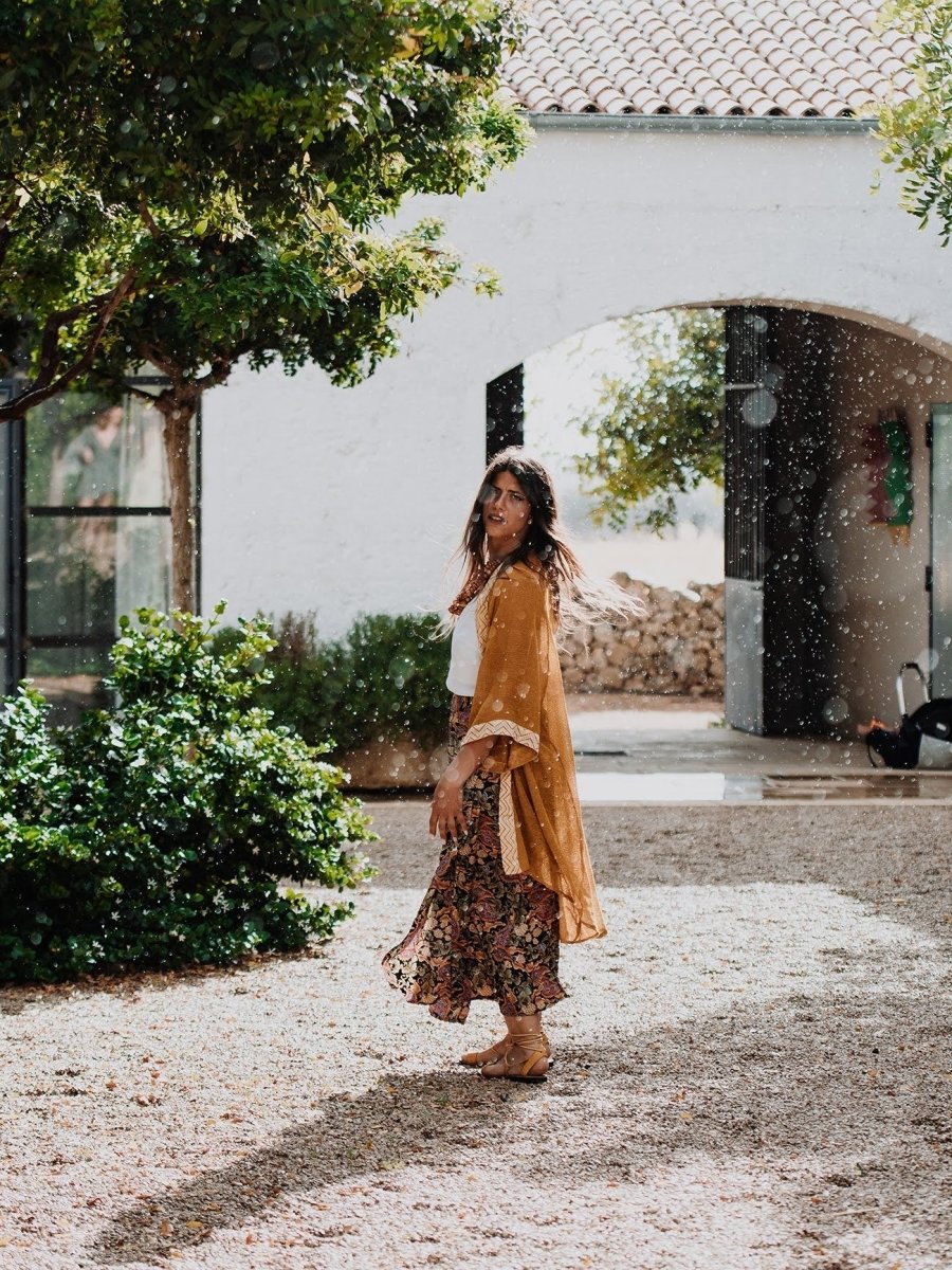 Gonna lunga in seta con spacchi Viviane - floreale - Bijondo