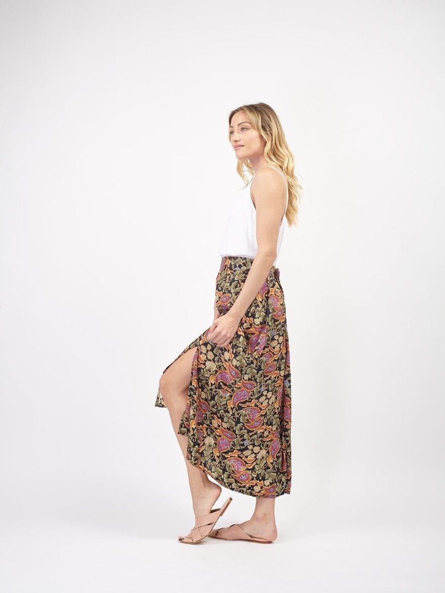 Gonna lunga in seta con spacchi Viviane - floreale - Bijondo