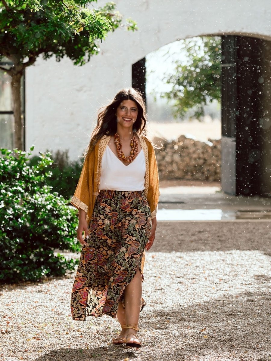 Gonna lunga in seta con spacchi Viviane - floreale - Bijondo