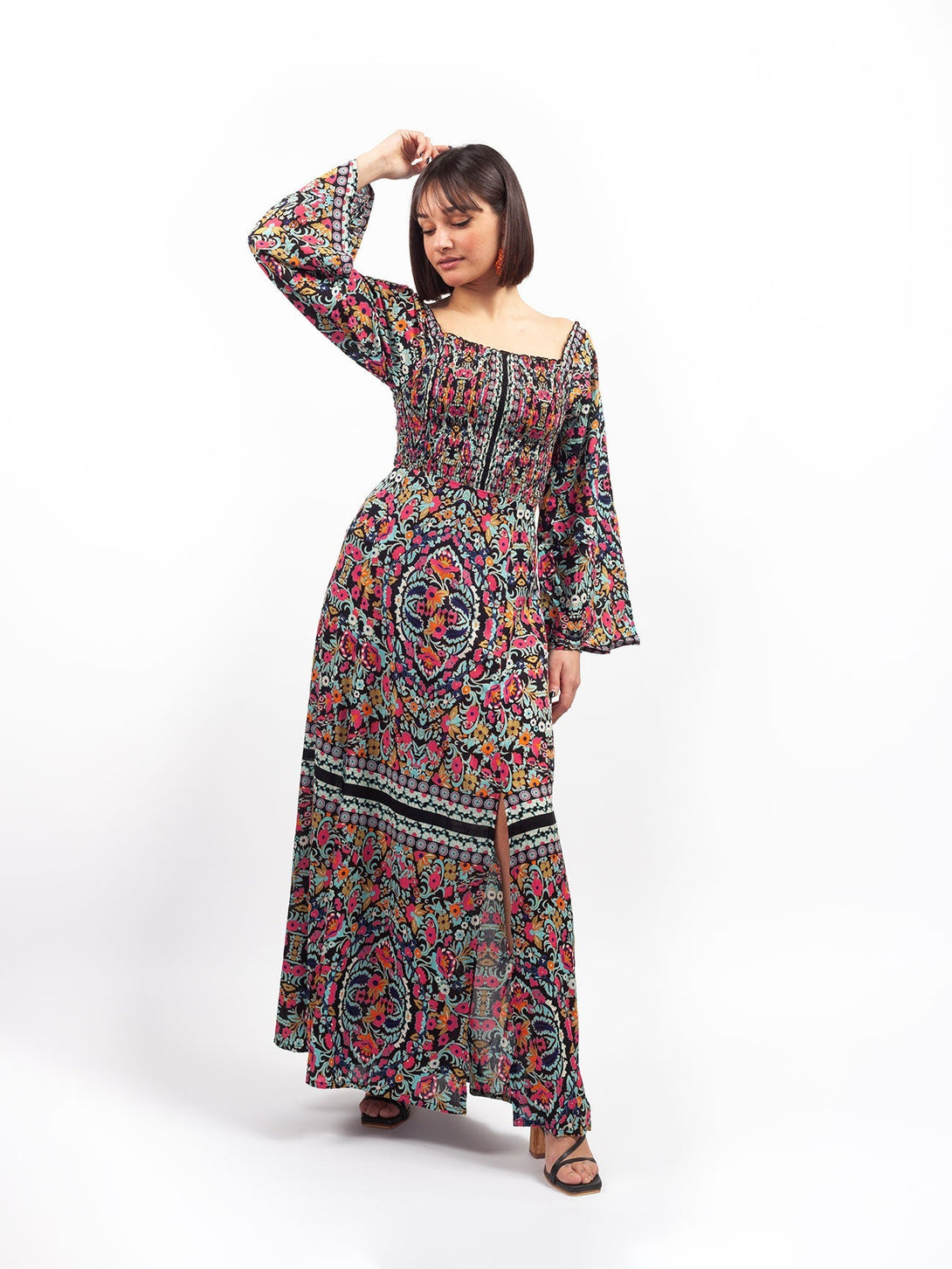 Gonna lunga spacchi frontali Miriam-nero-Bijondo