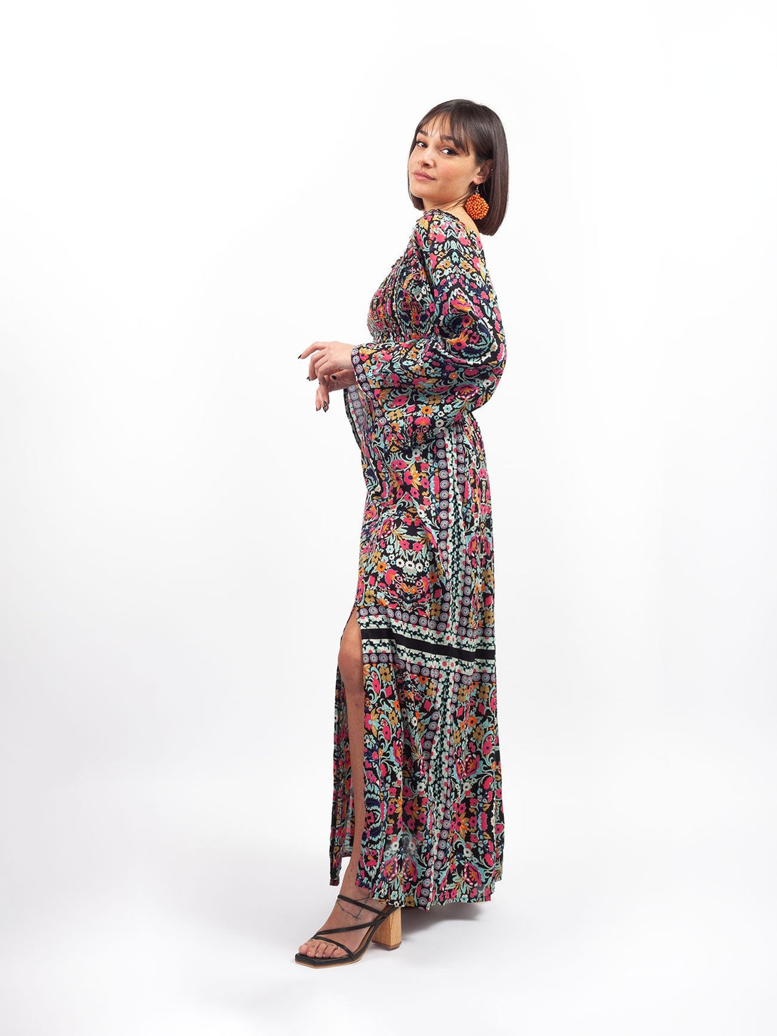 Gonna lunga spacchi frontali Miriam-arancione-Bijondo