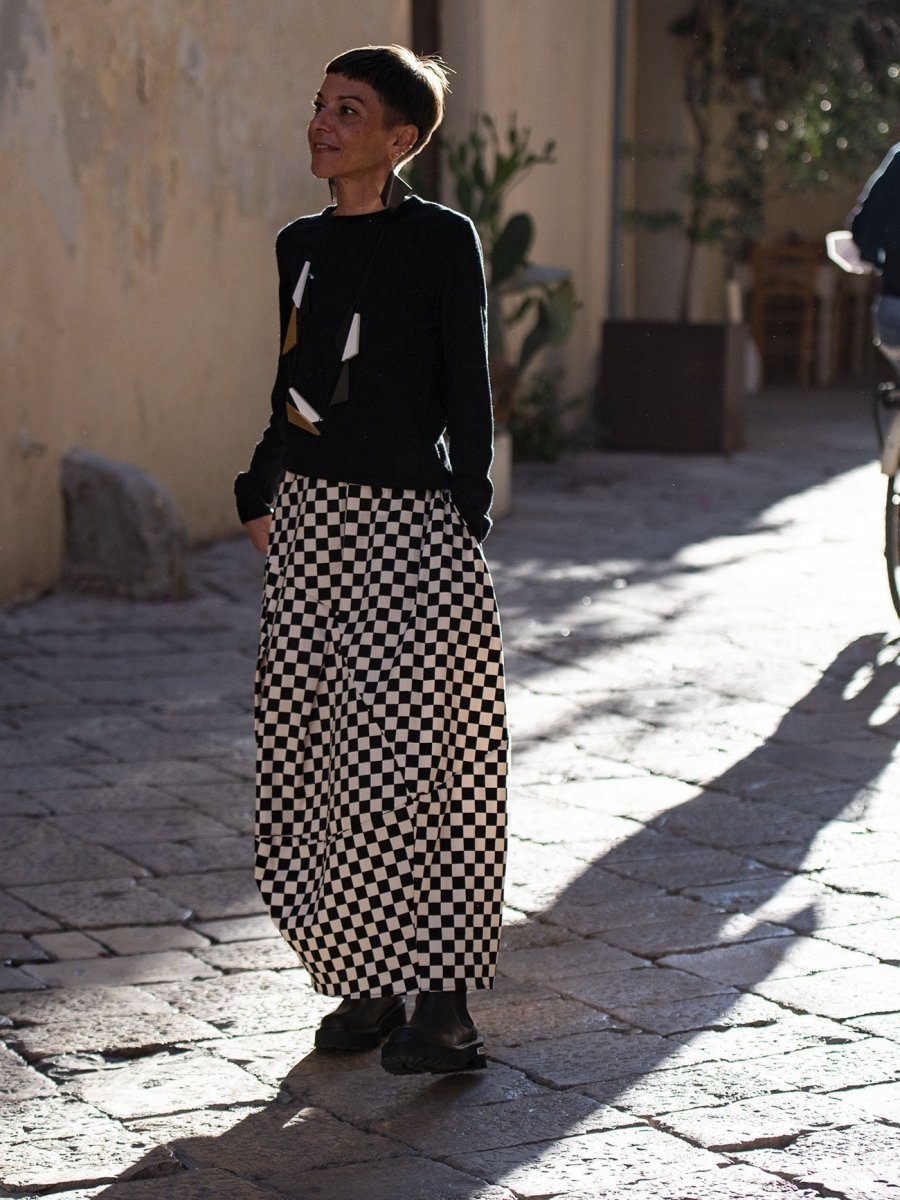 Gonna midi over fantasia scacchi Nancy - nero - Bijondo