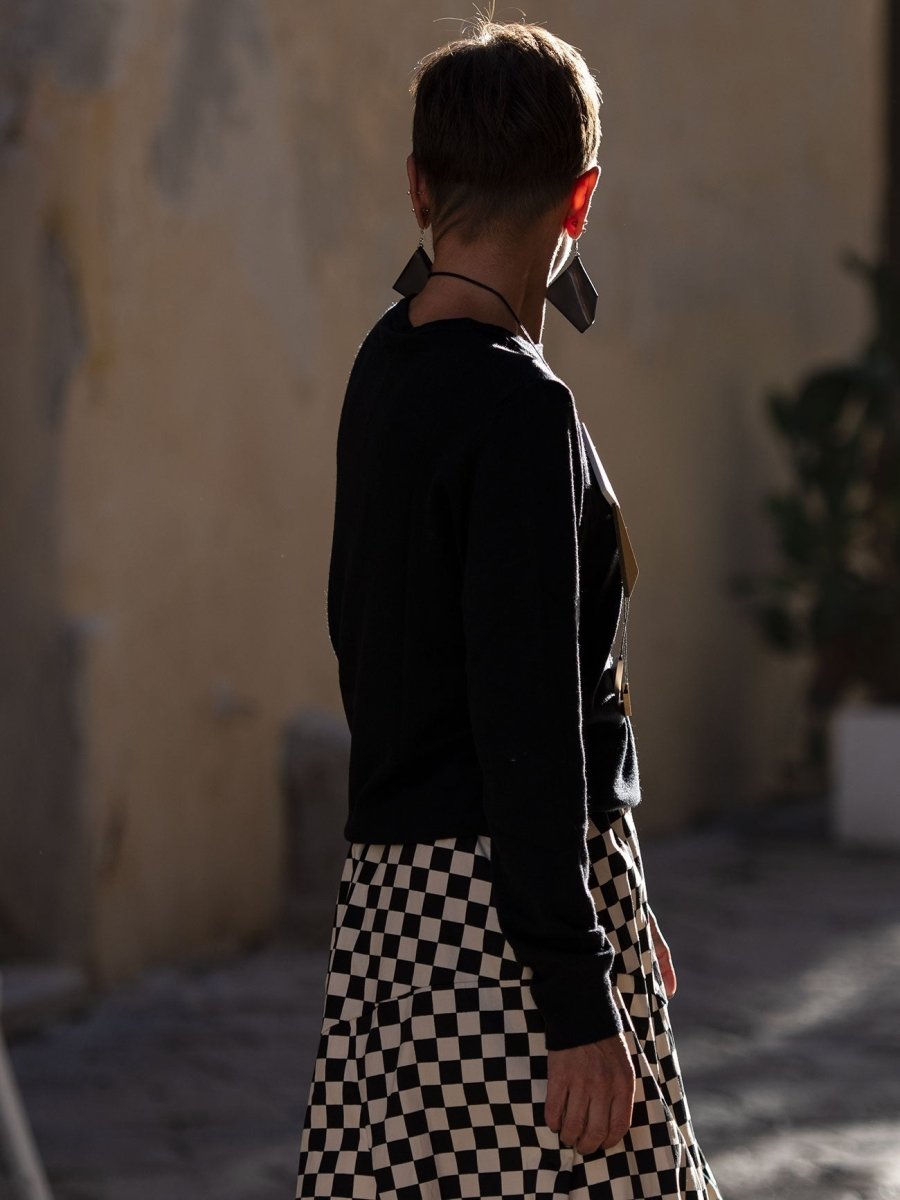 Gonna midi over fantasia scacchi Nancy - nero - Bijondo