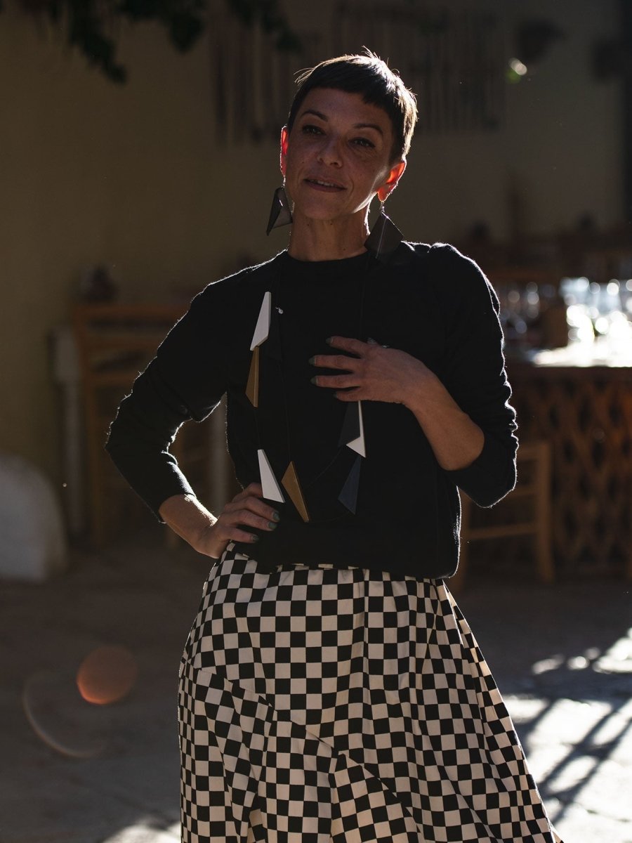 Gonna midi over fantasia scacchi Nancy - nero - Bijondo