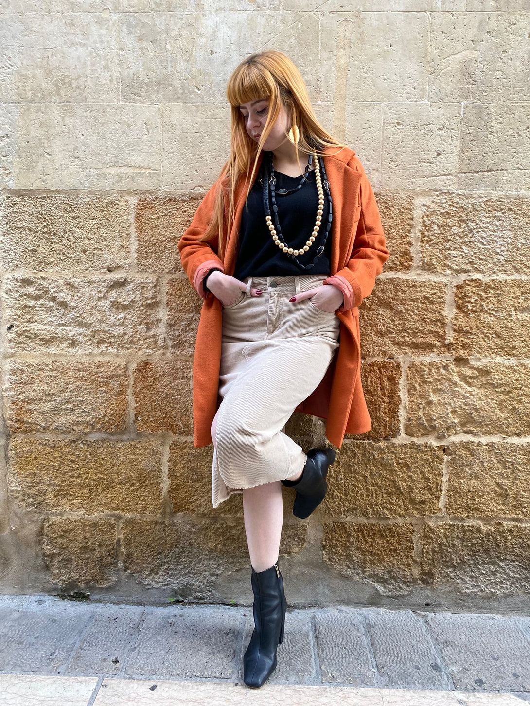 Gonna velluto cotone spacco frontale Kate-beige-XS-Bijondo