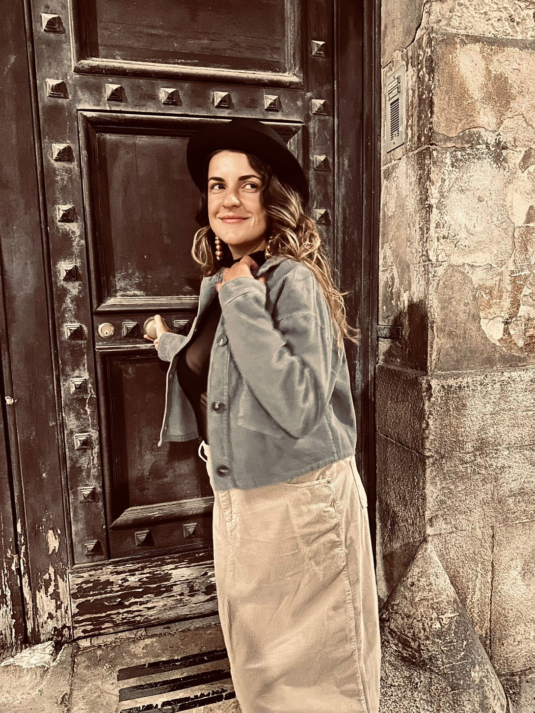 Gonna velluto cotone spacco frontale Kate-beige-XS-Bijondo