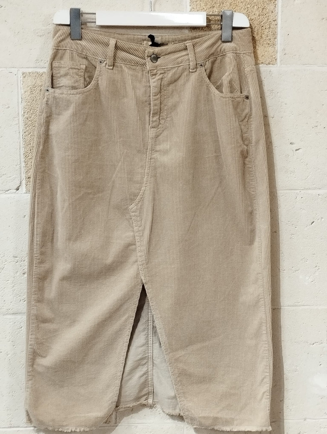 Gonna velluto cotone spacco frontale Kate-beige-XS-Bijondo