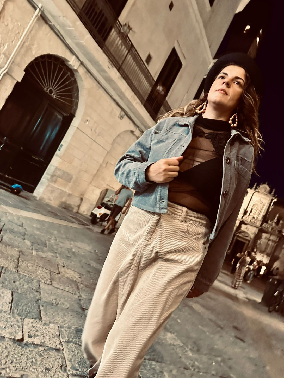 Gonna velluto cotone spacco frontale Kate-beige-XS-Bijondo