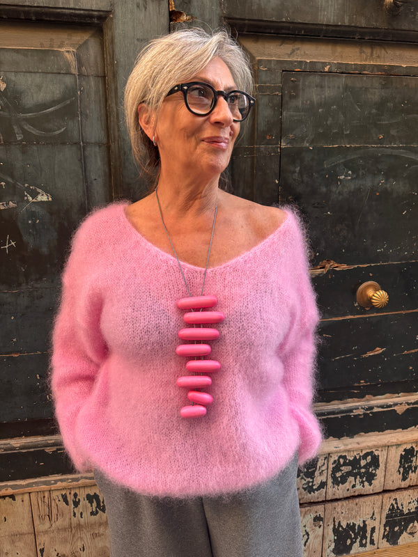 Maglione scollo a V Mohair Rosy