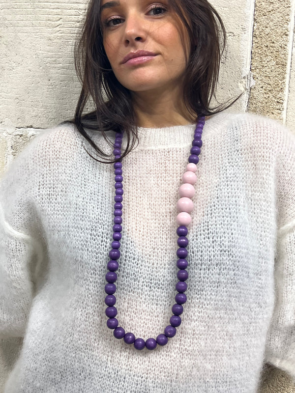 Collana lunga legno Lou, leggera, minimal design, costume jewelry