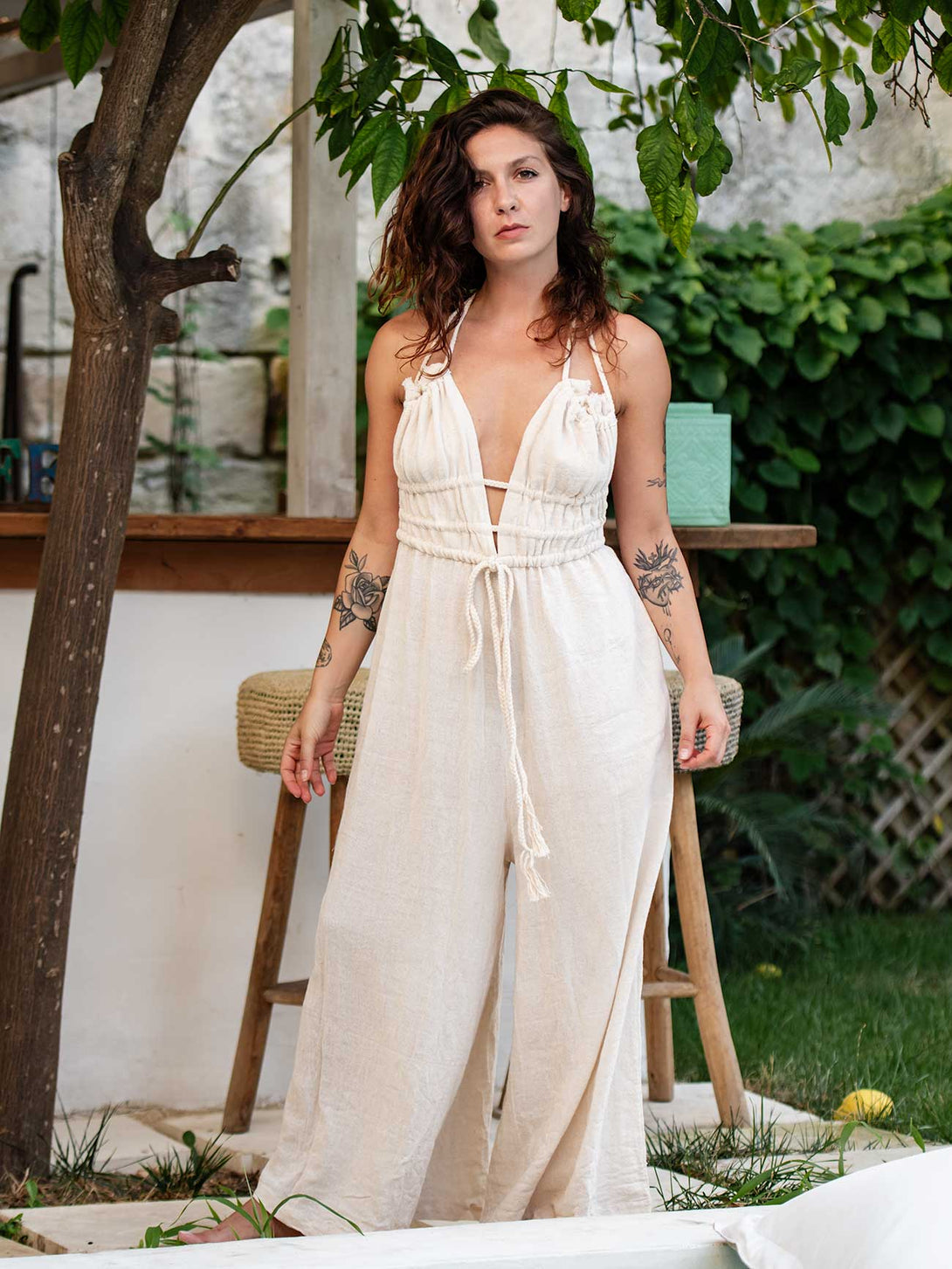 Jumpsuit tuta trasformabile cotone greige Wren-Tuta-Bijondo-Bijondo