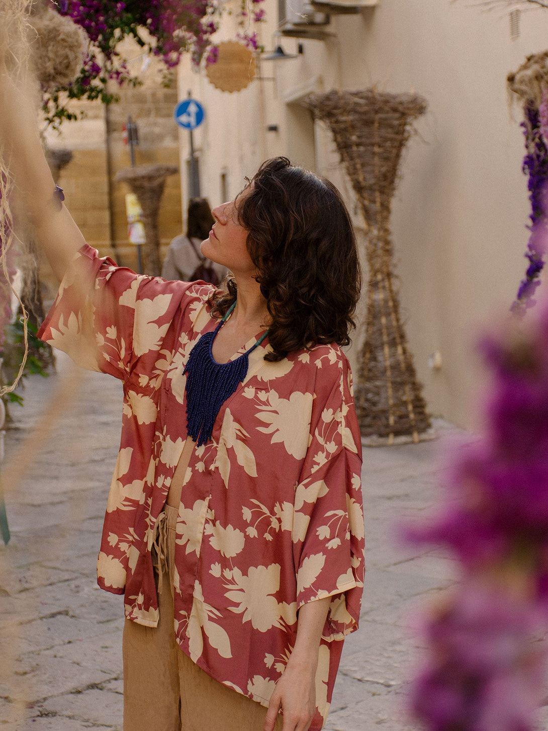 Kimono corto elegante seta Sophia-rosa-taglia unica-Bijondo