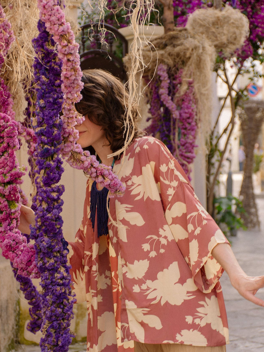 Kimono corto elegante seta Sophia-rosa-taglia unica-Bijondo