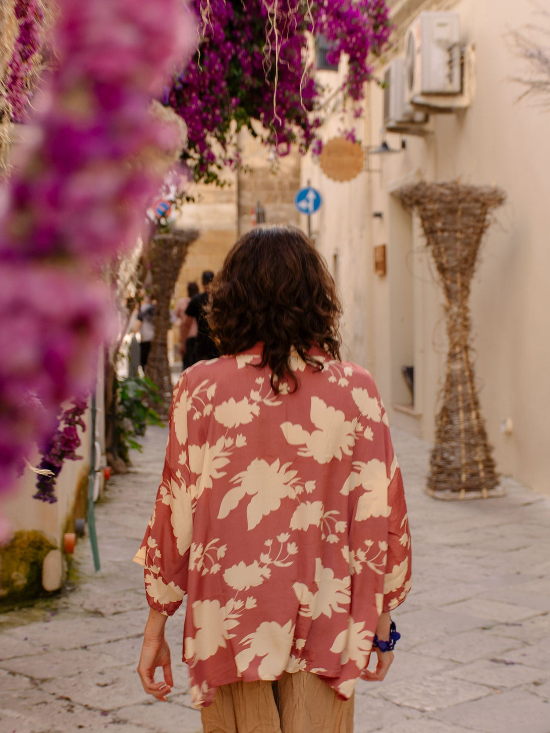 Kimono corto elegante seta Sophia-rosa-taglia unica-Bijondo