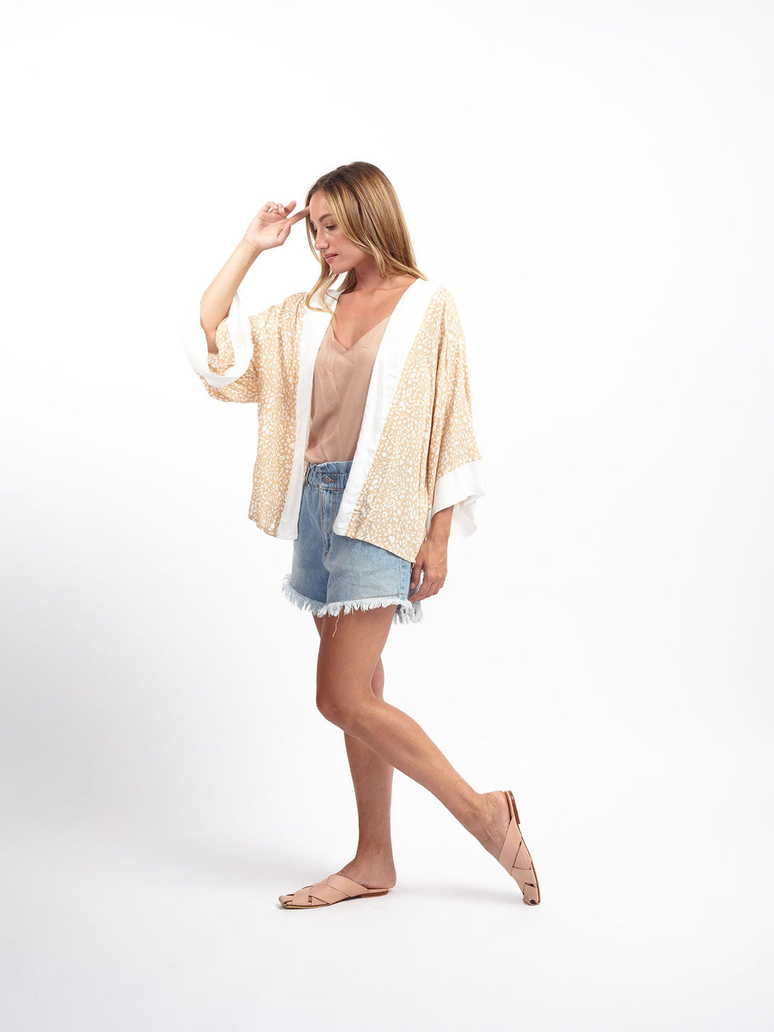 Kimono corto rayon Dalila-bianco-taglia unica-Bijondo