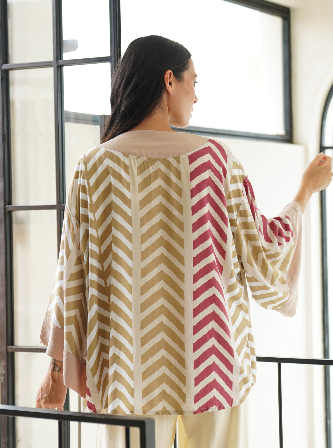 Kimono corto rayon Dalila-sabbia-taglia unica-Bijondo