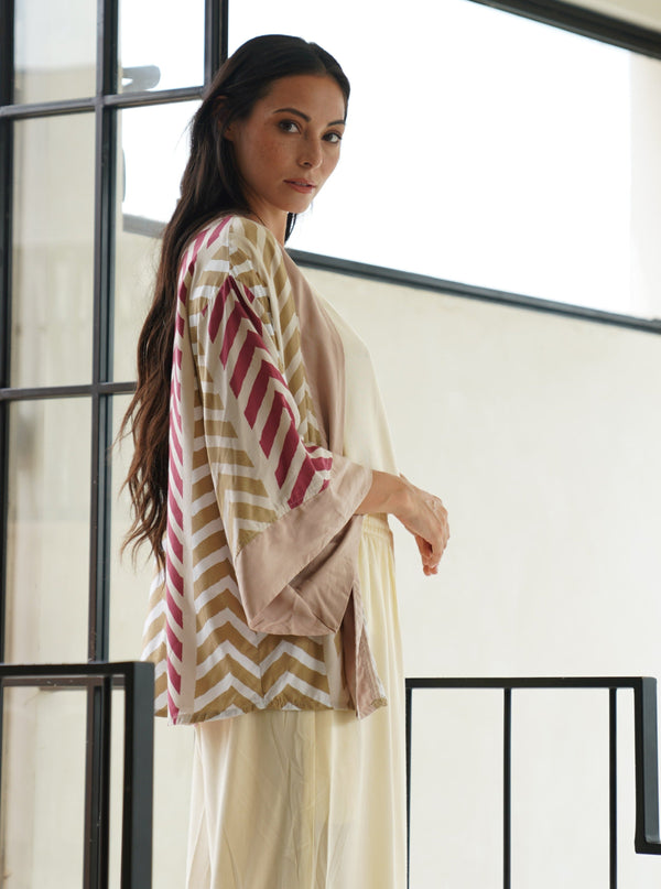 Kimono corto rayon Dalila-sabbia-taglia unica-Bijondo