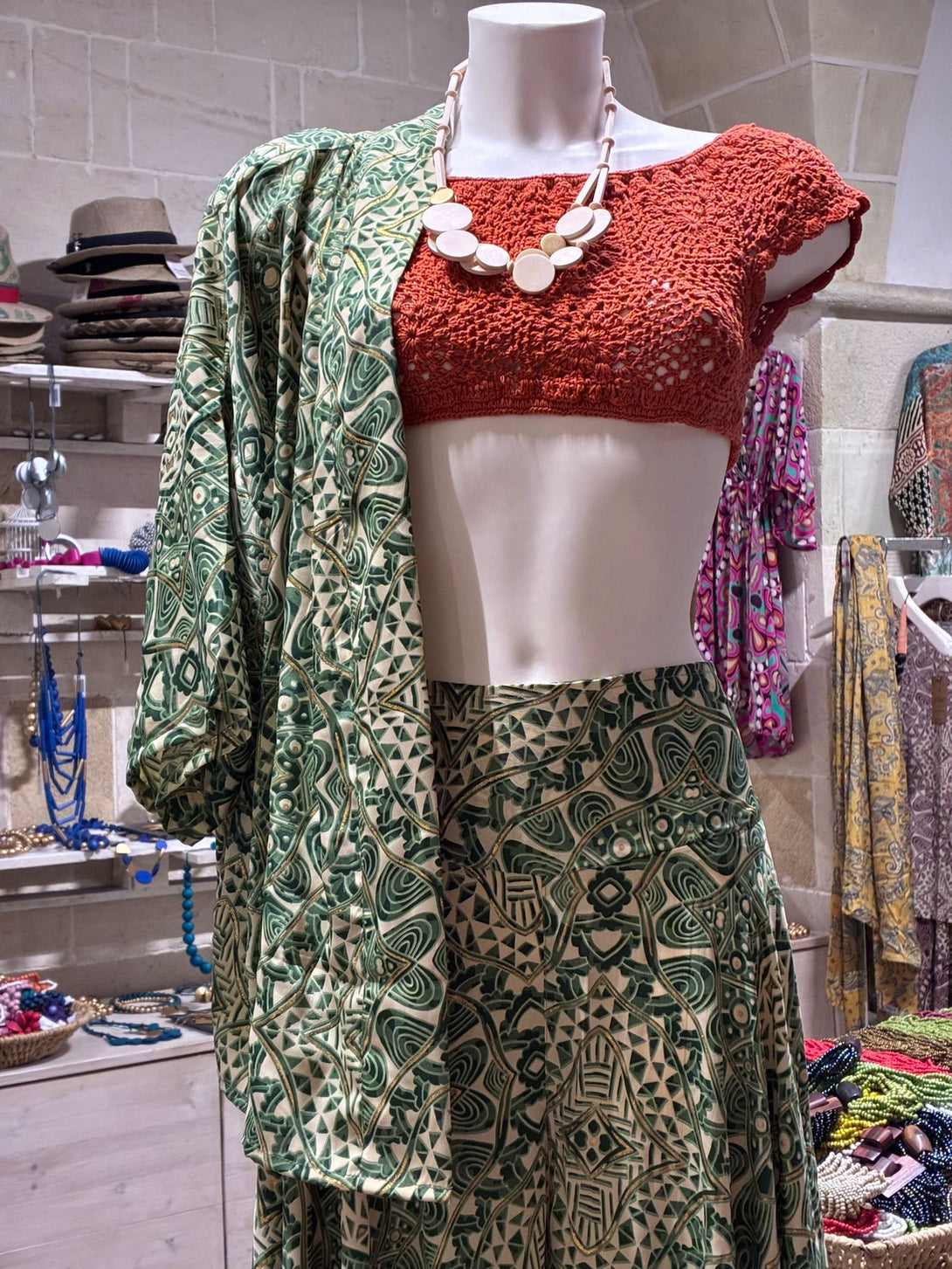 Kimono corto seta Margherite metallic-kimono-WhyY-Verde-taglia unica-Bijondo