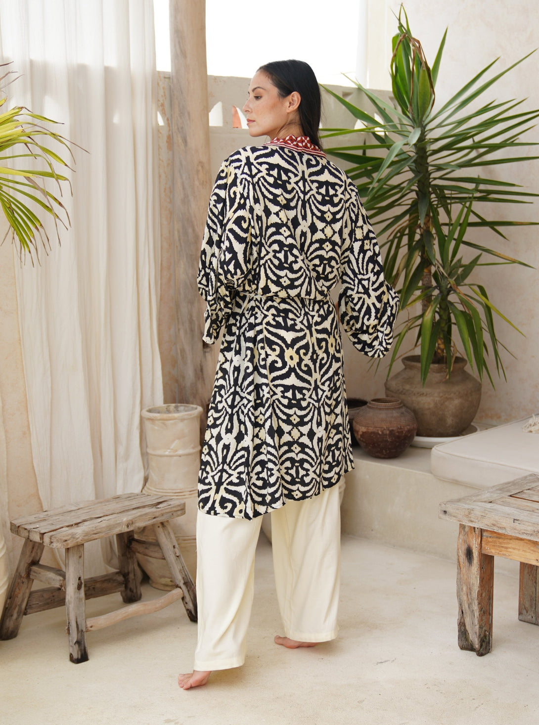 Kimono corto seta tasche Berenice-blu-Bijondo