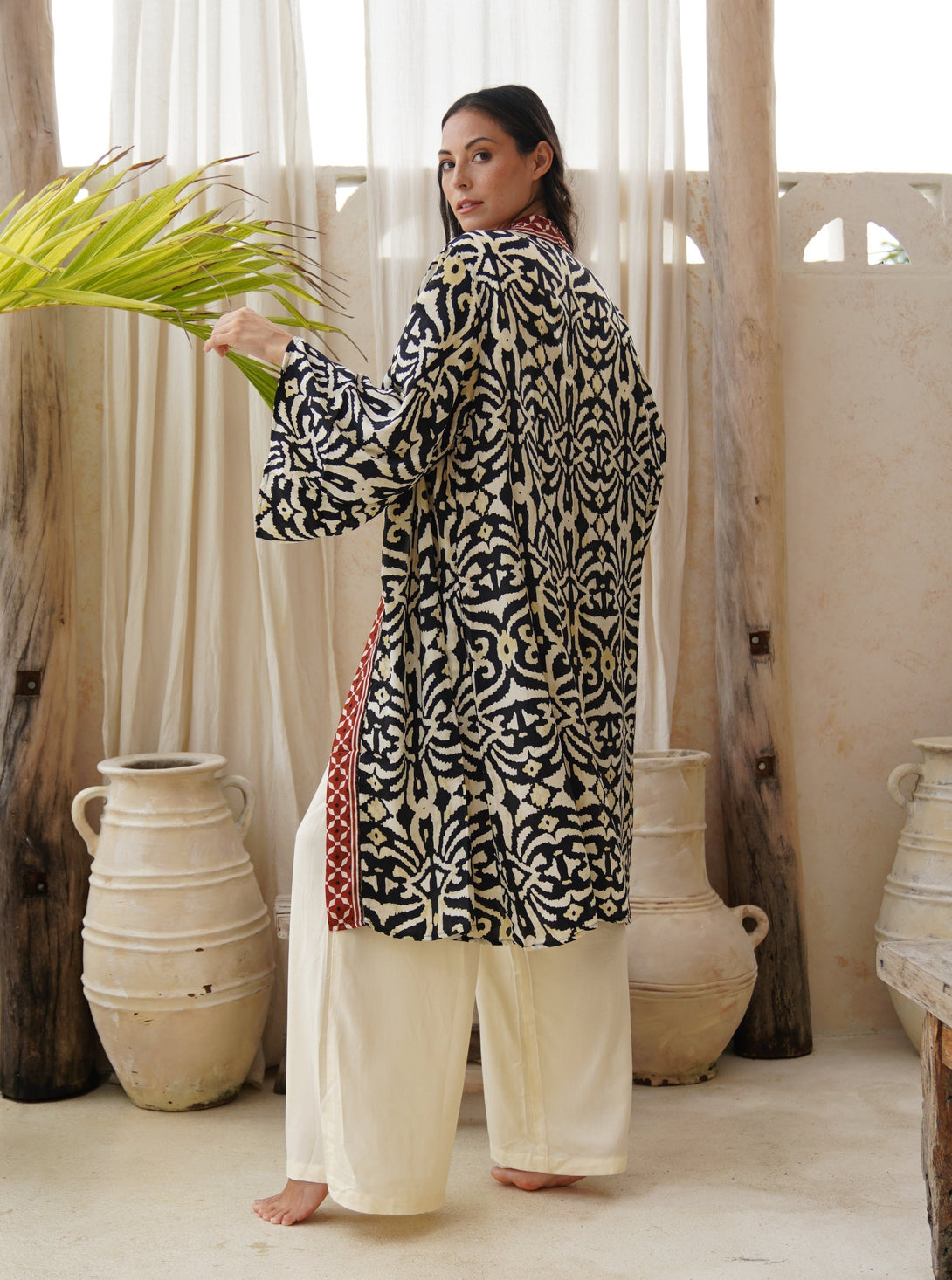 Kimono corto seta tasche Berenice-blu-Bijondo