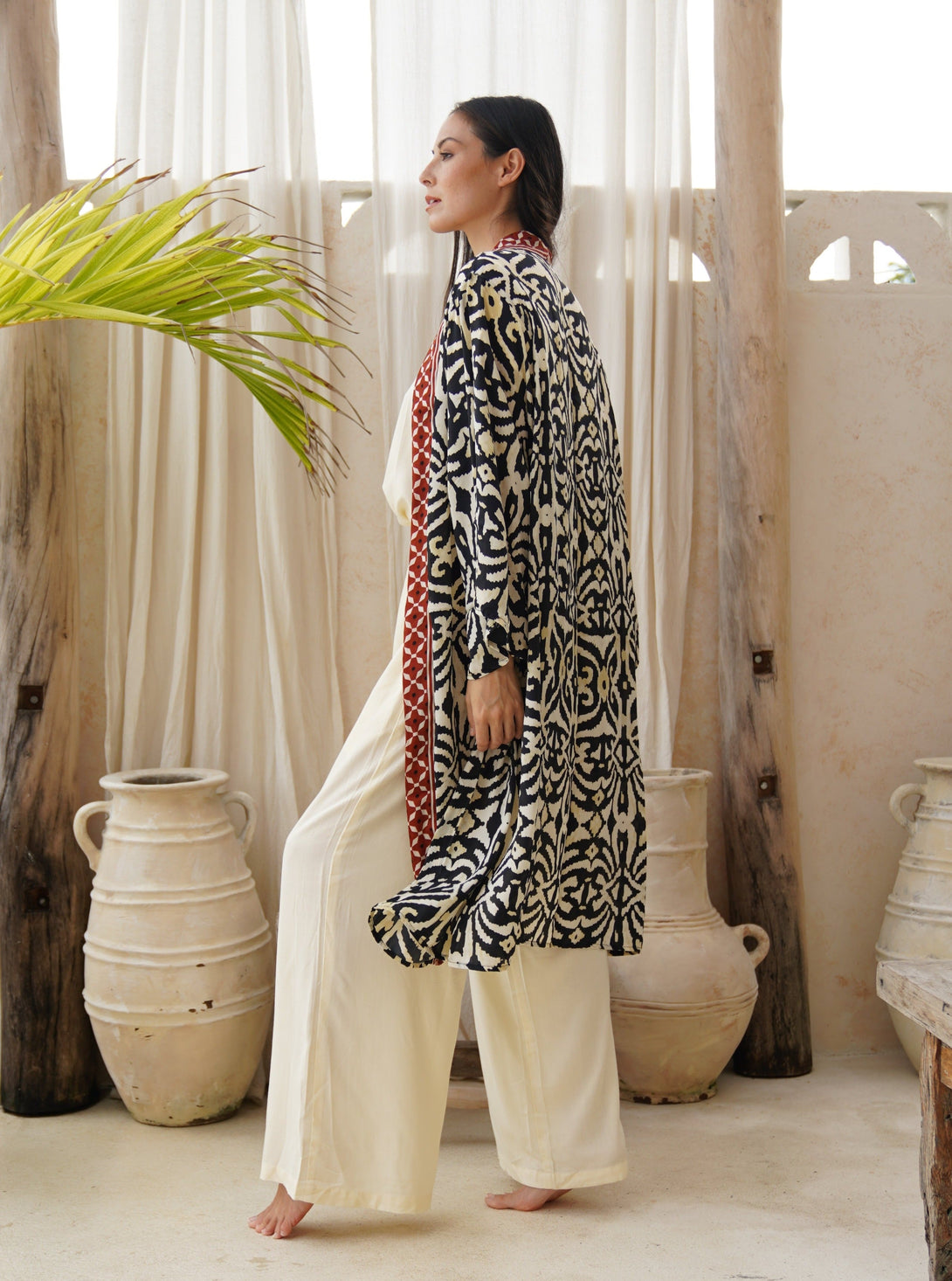 Kimono corto seta tasche Berenice-blu-Bijondo