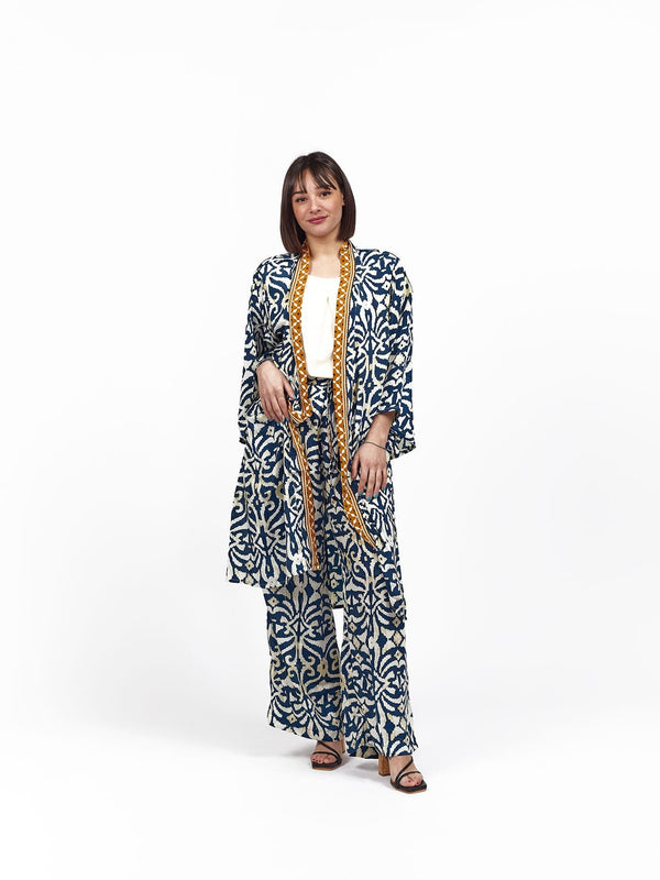 Kimono corto seta tasche Berenice - blu - Bijondo