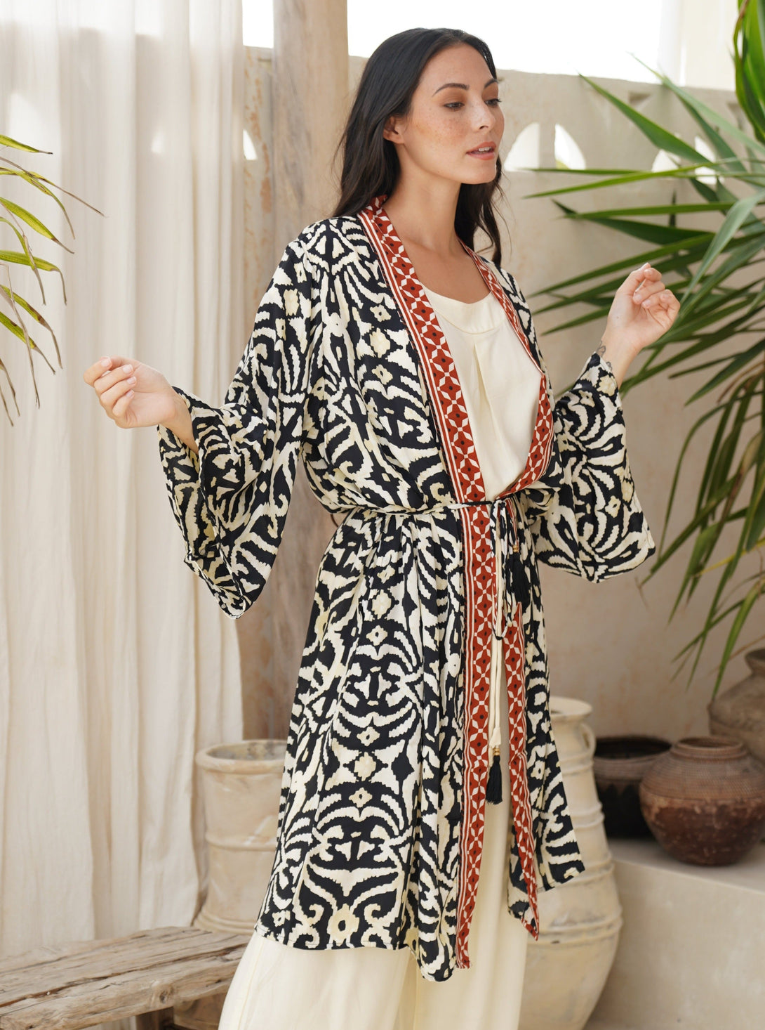 Kimono corto seta tasche Berenice-blu-Bijondo