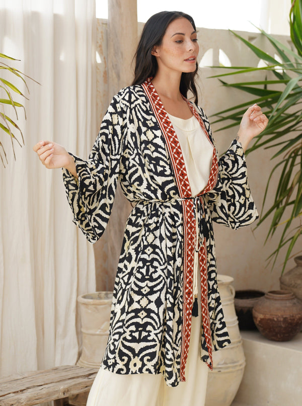 Kimono corto seta tasche Berenice-blu-Bijondo