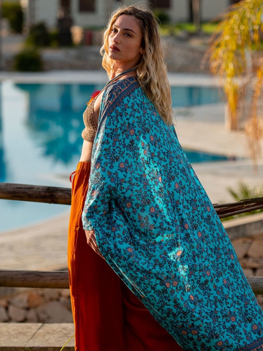 Kimono lungo boho Roselen - bianco - Bijondo