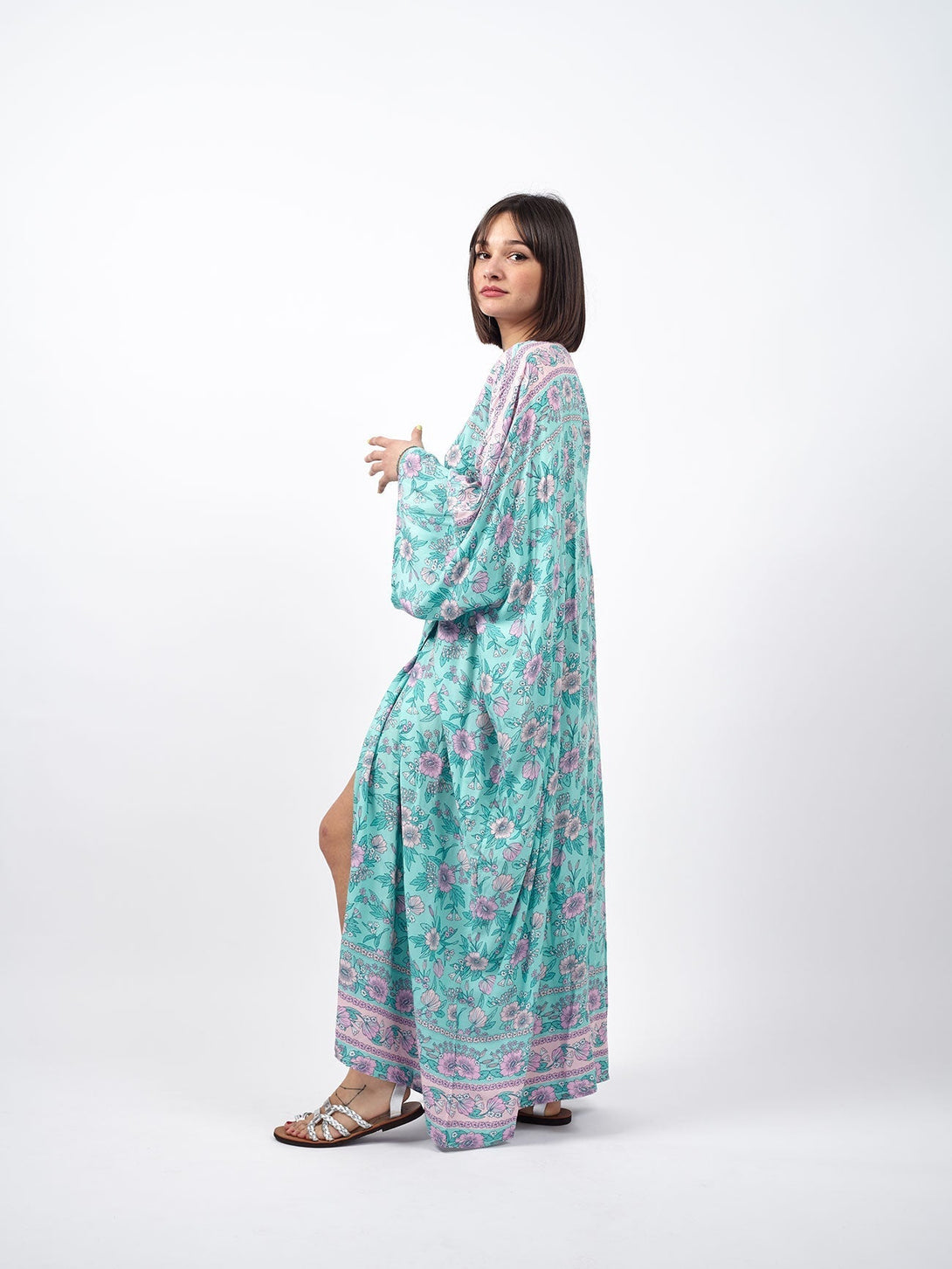 Kimono lungo boho Roselen-celeste-Bijondo