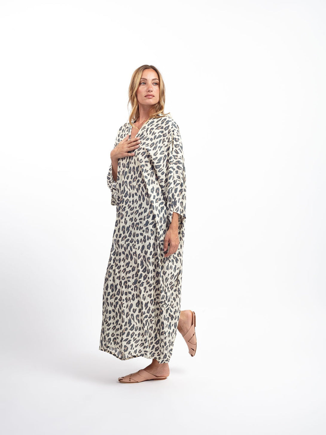 Kimono lungo boho Roselen-leopardato-taglia unica-Bijondo
