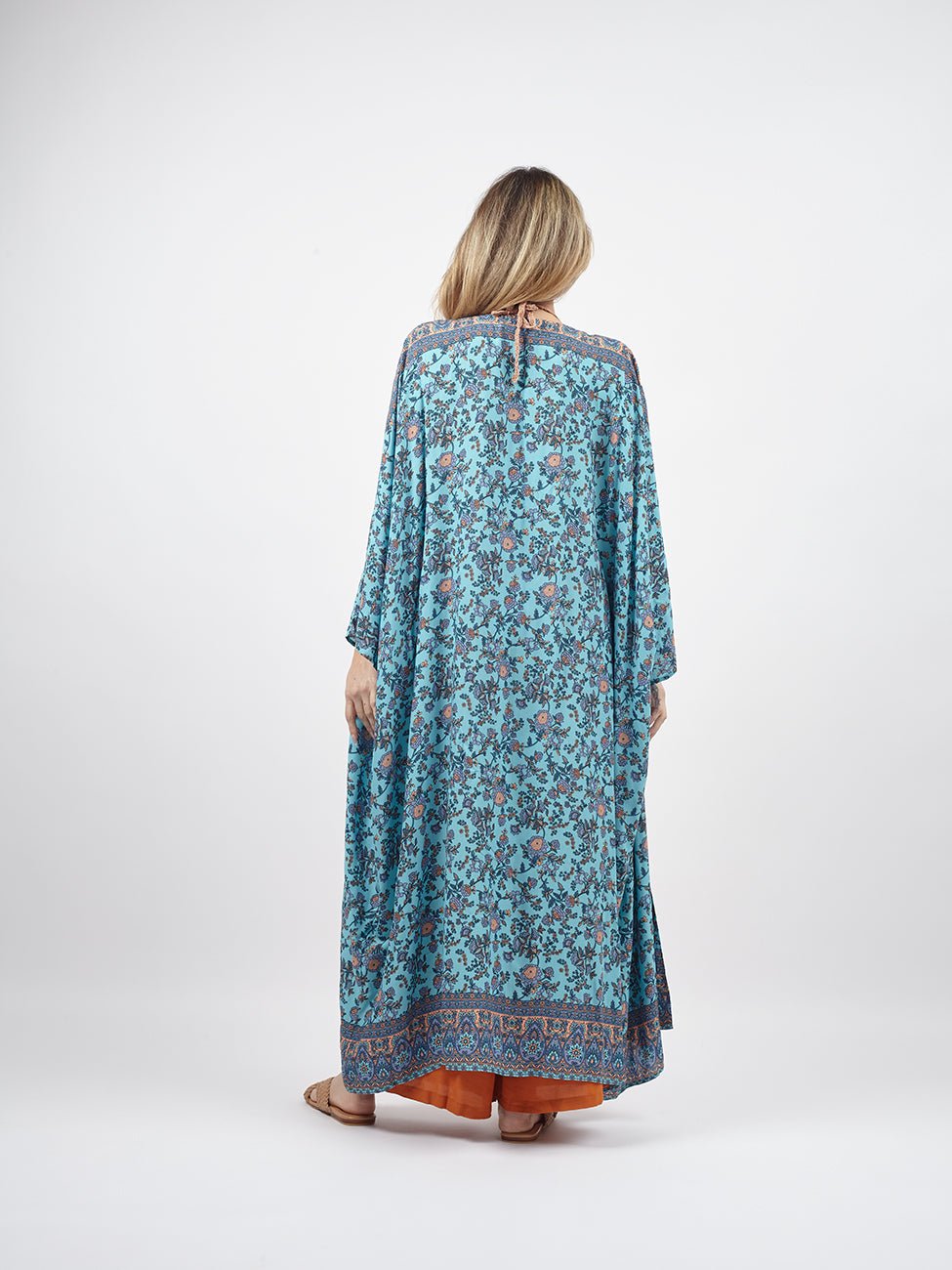Kimono lungo boho Roselen - azzurro - Bijondo