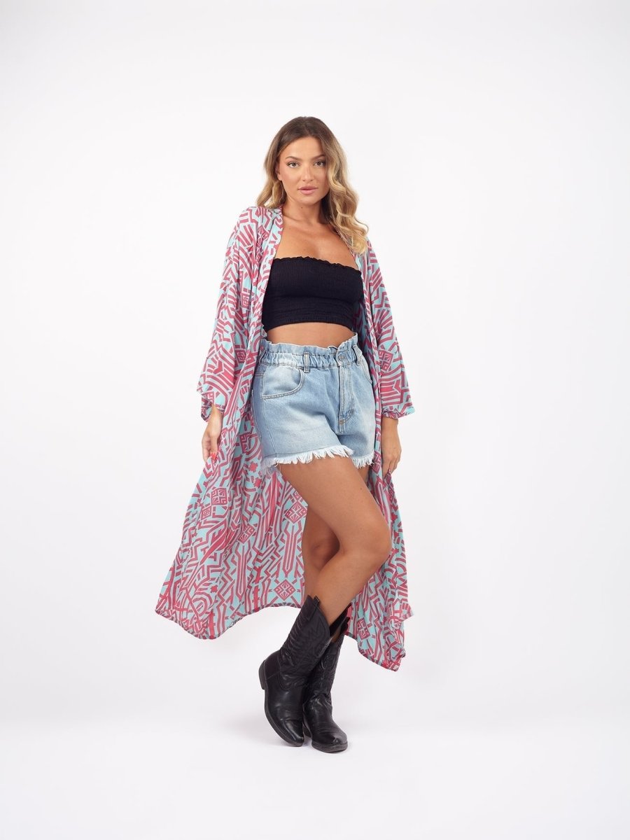 Kimono lungo boho rayon Zazà - nero - Bijondo