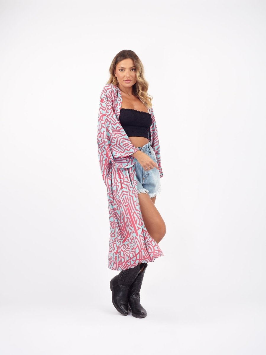 Kimono lungo boho rayon Zazà - fucsia - Bijondo