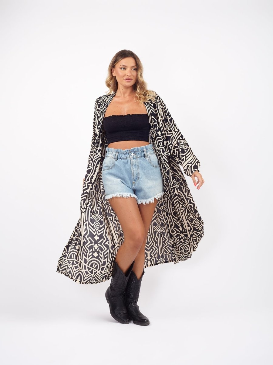 Kimono lungo boho rayon Zazà - fucsia - Bijondo